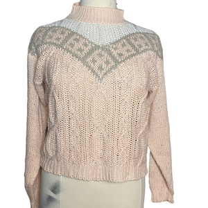 Vintage Jason Maxwell Women Hand Knit Peach & Gray Chunky Sweater, Size Large‎